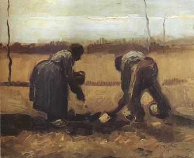 Vincent Van Gogh Peasant and Peasant Woman Planting Potatoes (nn04) oil painting picture